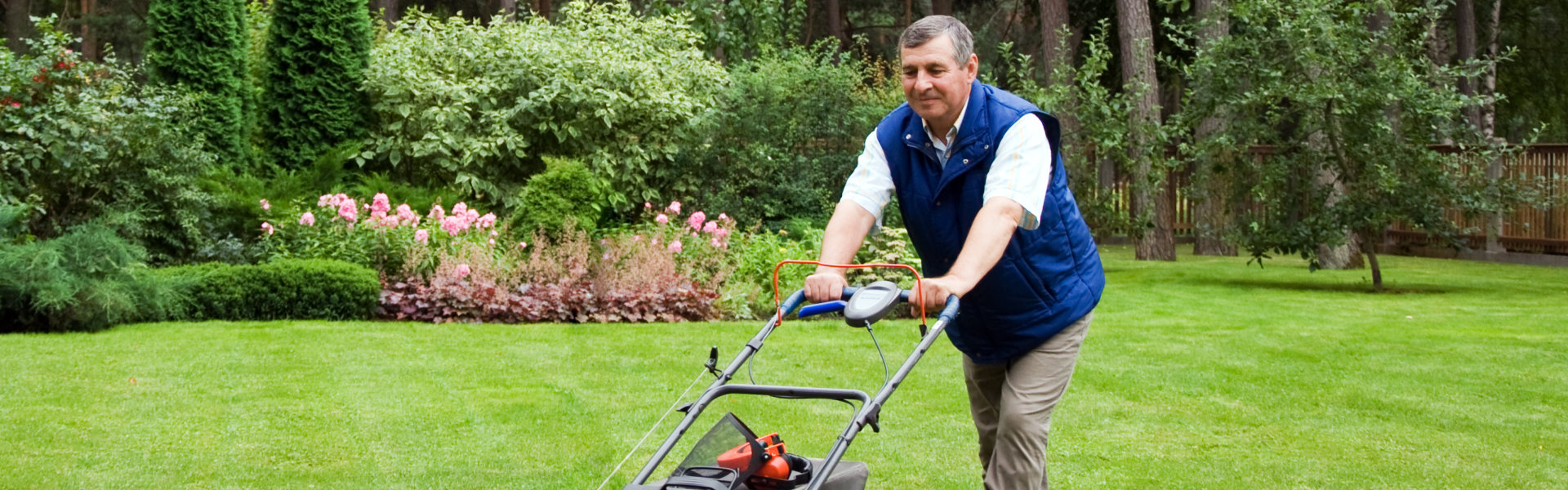 mowing the lawn in the garden